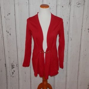 NEW Joan Vass Women Small Red Cardigan Sweater Top